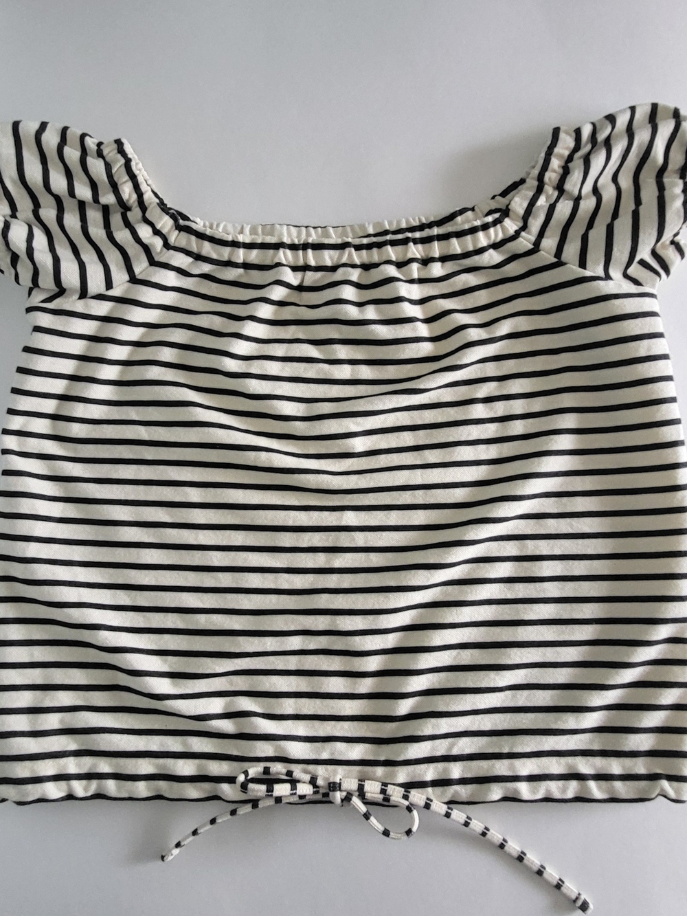 Madewell Black & White Striped Off-Shoulder Crop Top